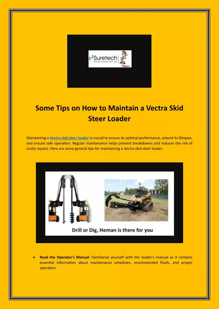 some tips on how to maintain a vectra skid steer