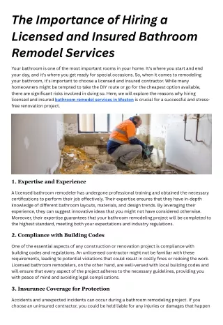 The Importance of Hiring a Licensed and Insured Bathroom Remodel Services