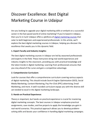 Discover Excellence: Best Digital Marketing Course in Udaipur