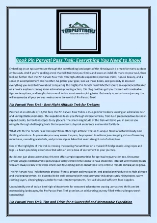 Book Pin Parvati Pass Trek Everything You Need to Know