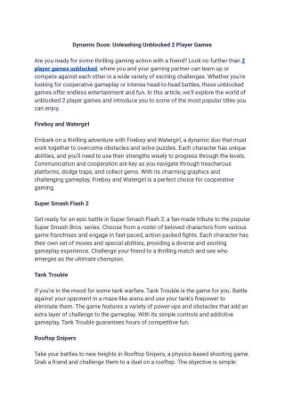 Dynamic Duos_ Unleashing Unblocked 2 Player Games