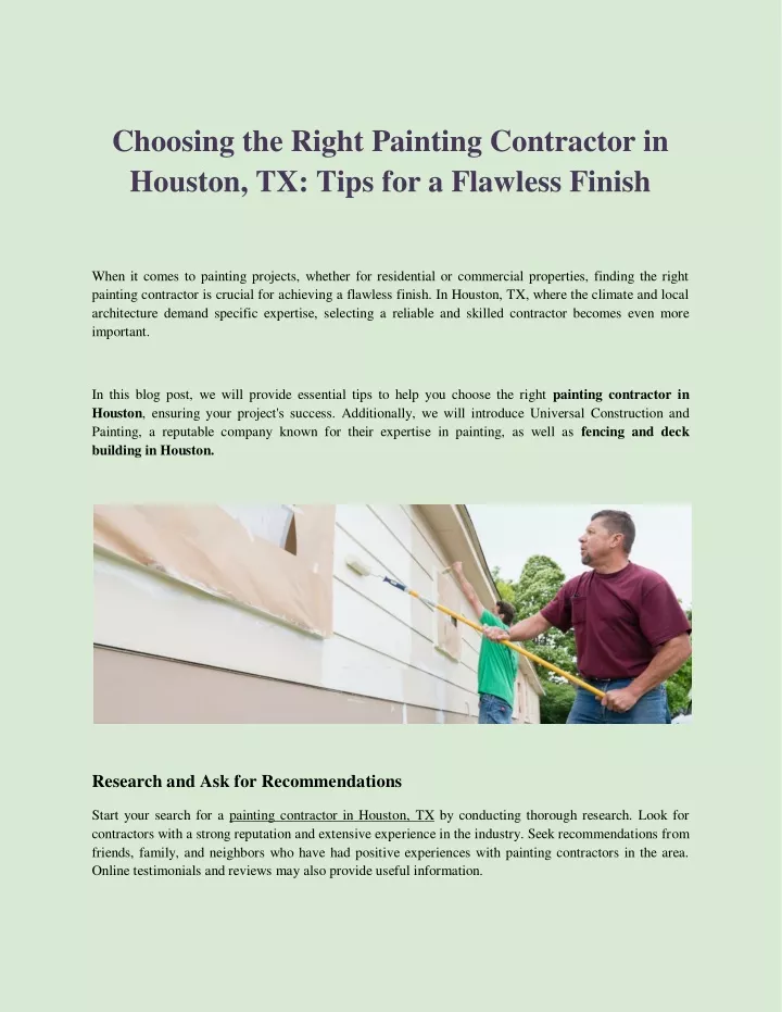 choosing the right painting contractor in houston