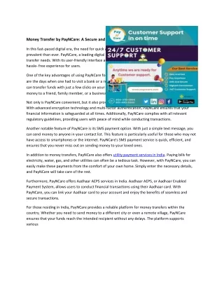 money transfer by payncare a secure