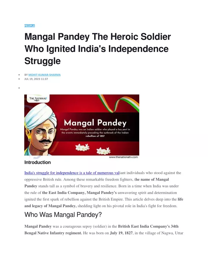 people mangal pandey the heroic soldier