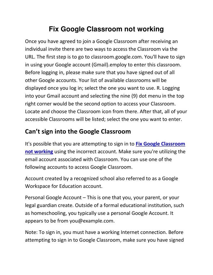 fix google classroom not working