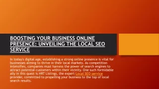 BOOSTING YOUR BUSINESS ONLINE PRESENCE: UNVEILING THE LOCAL SEO SERVICE