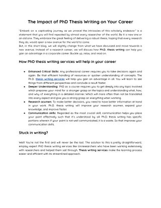 The Impact of Thesis Writing services on Your Career - uniresearchers