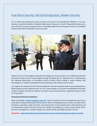 Foot Patrol Security: Old School Approach, Modern Security