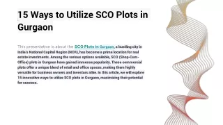 15 Ways to Utilize SCO Plots in Gurgaon