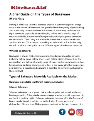 A Brief Guide on the Types of Bakeware Materials