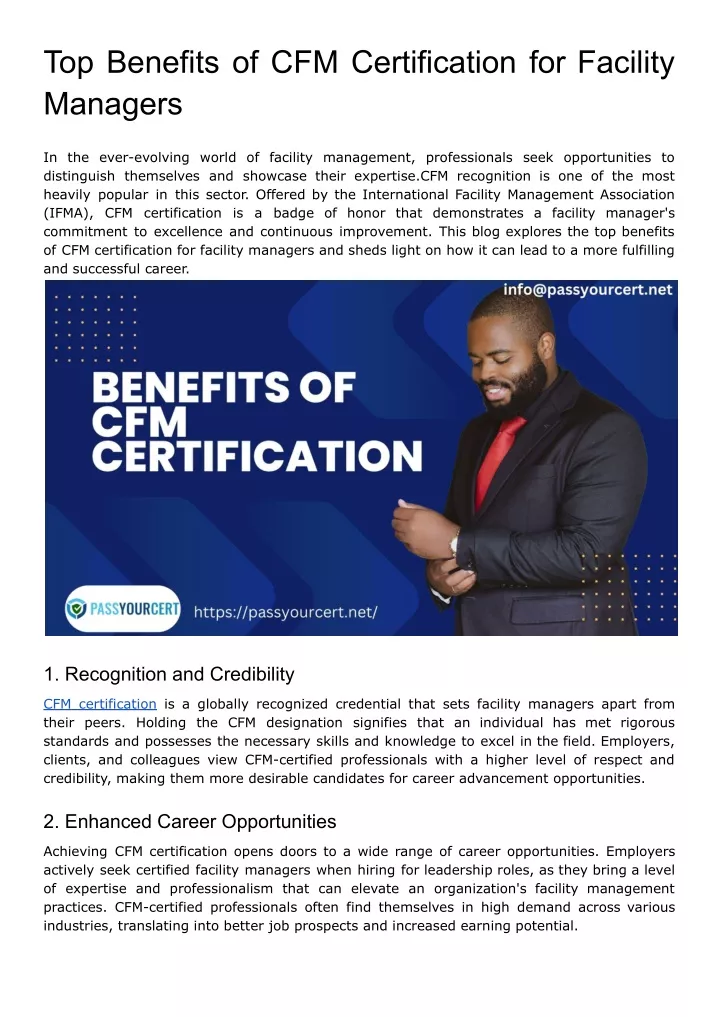 PPT Top Benefits of CFM Certification for Facility Managers