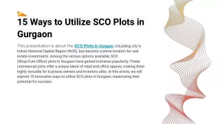 15 Ways to Utilize SCO Plots in Gurgaon