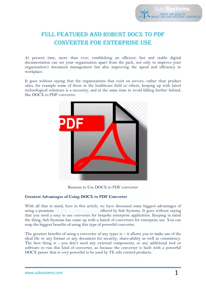 full featured and robust docx to pdf converter