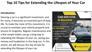 Top 10 Tips for Extending the Lifespan of Your Car