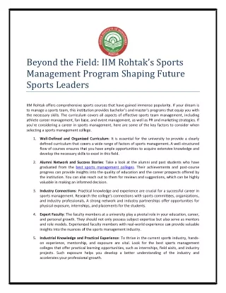IIM Rohtak’s Sports Management Program Shaping Future Sports Leaders