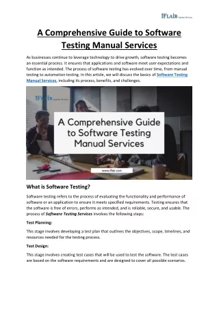 A Comprehensive Guide to Software Testing Manual Services