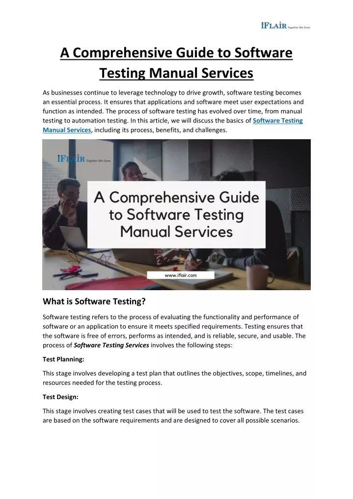 a comprehensive guide to software testing manual