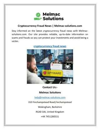 Cryptocurrency Fraud News  Melmac-solutions.com