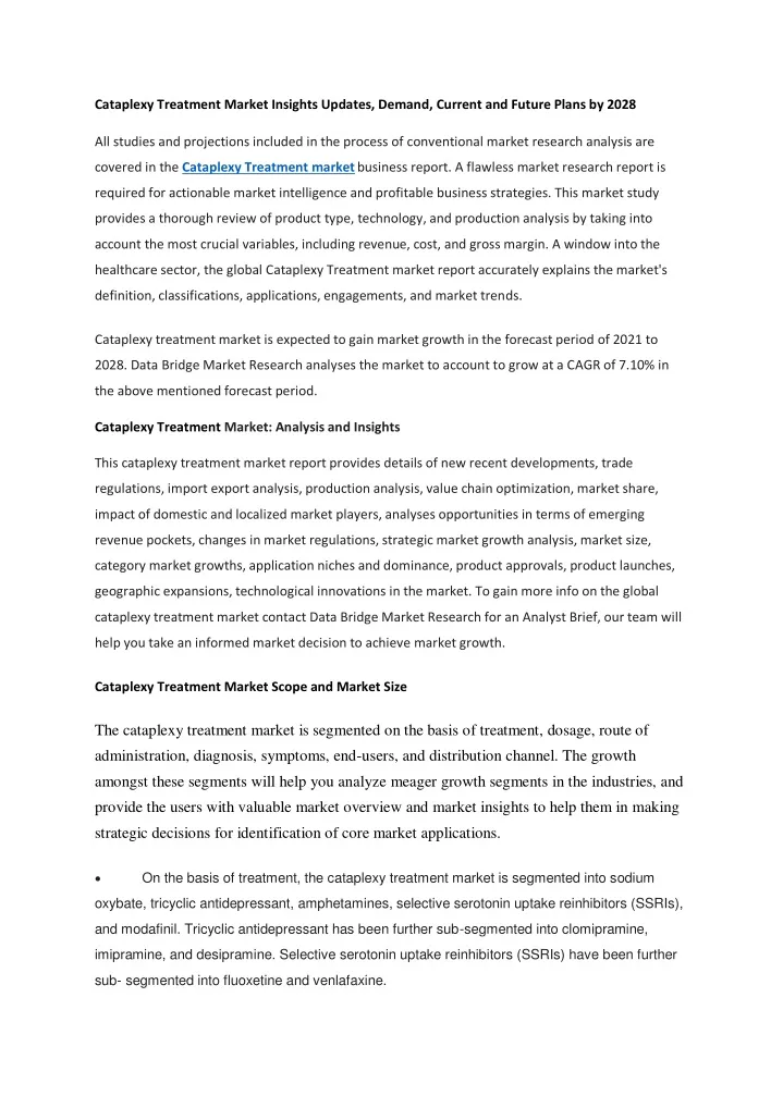 cataplexy treatment market insights updates