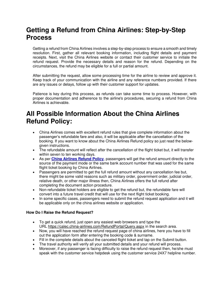 getting a refund from china airlines step by step