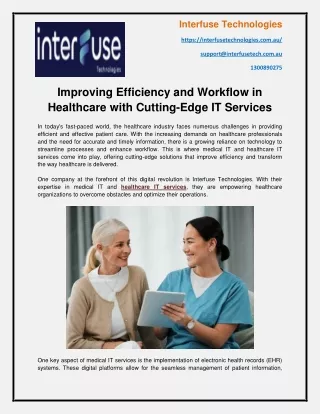 Improving Efficiency and Workflow in Healthcare with Cutting-Edge IT Services