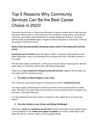 Top 5 Reasons Why Community  Services Can Be the Best Career  Choice in 2023!
