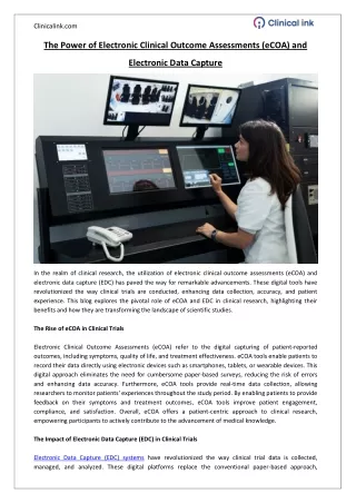 The Power of Electronic Clinical Outcome Assessments and Electronic Data Capture