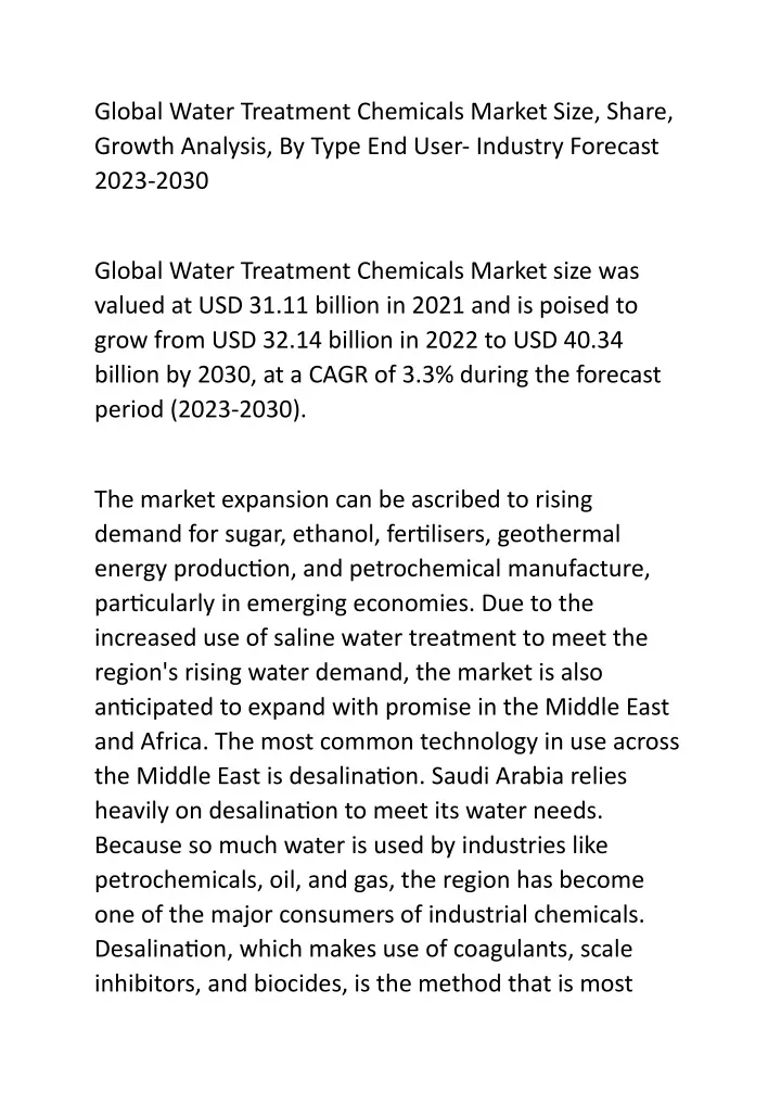 global water treatment chemicals market size