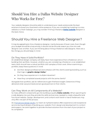 2023 - Should You Hire a Dallas Website Designer Who Works for Free
