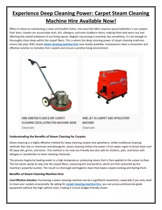 Experience Deep Cleaning Power Carpet Steam Cleaning Machine Hire Available Now!