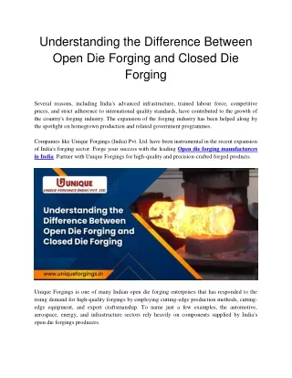 Understanding the Difference Between Open Die Forging and Closed Die Forging