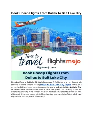 Book Cheap Flights From Dallas To Salt Lake City