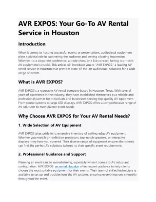 AVR EXPOS: Your Go-To AV Rental Service in Houston