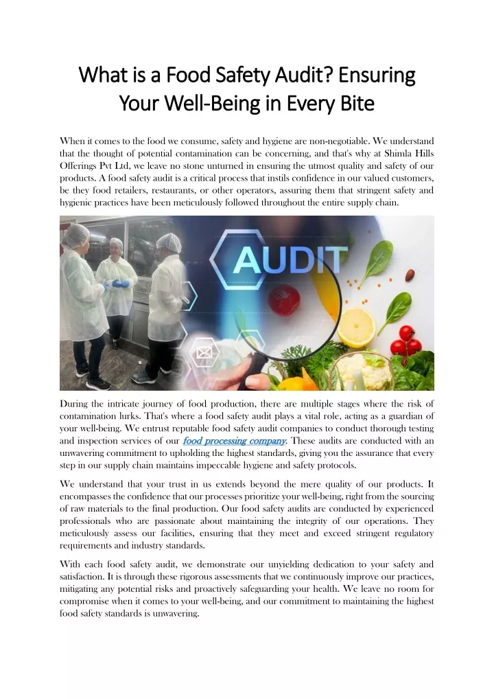 what is a food safety audit ensuring what