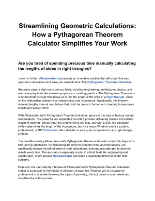 Streamlining Geometric Calculations: How a Pythagorean Theorem Calculator Simpli