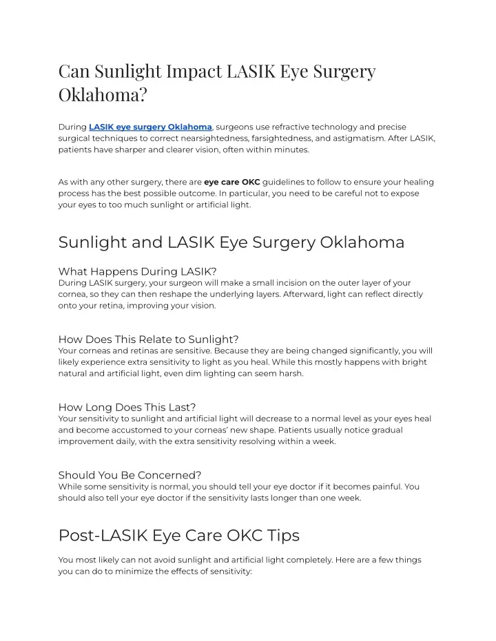 can sunlight impact lasik eye surgery oklahoma