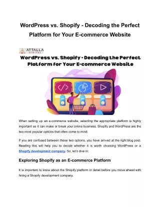 WordPress vs. Shopify - Decoding the Perfect Platform for Your E-commerce Website