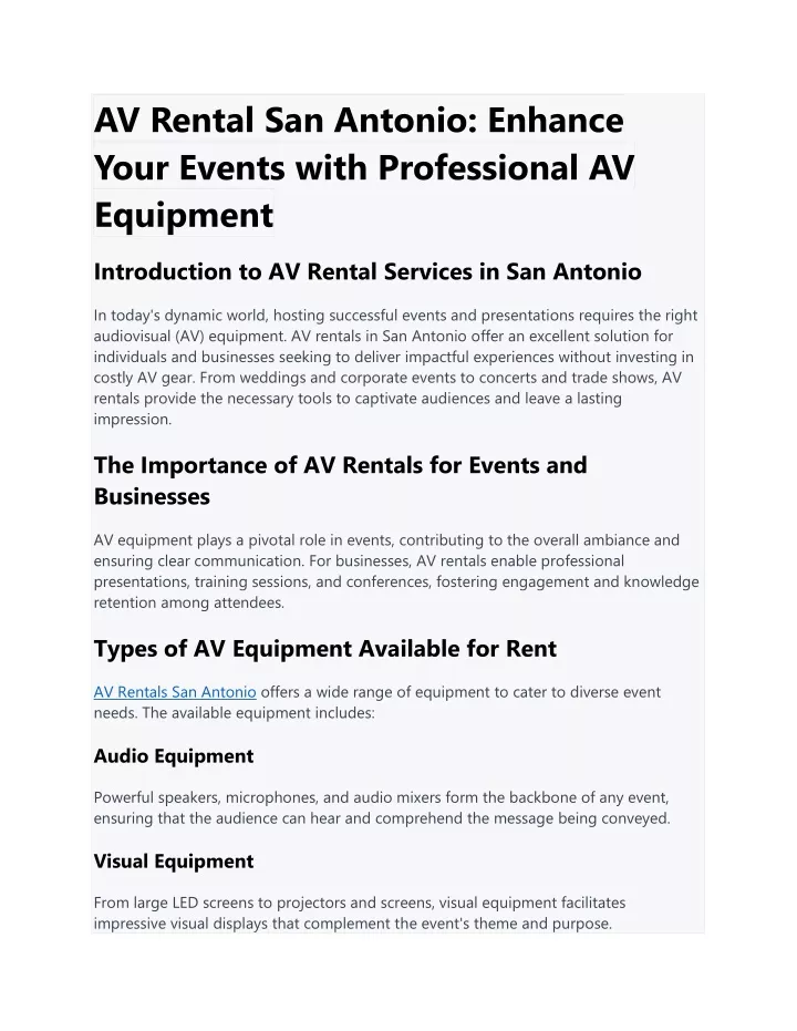 av rental san antonio enhance your events with