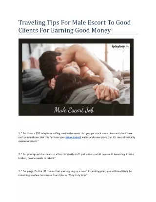 Traveling Tips For Male Escort To Good Clients For Earning Good Money