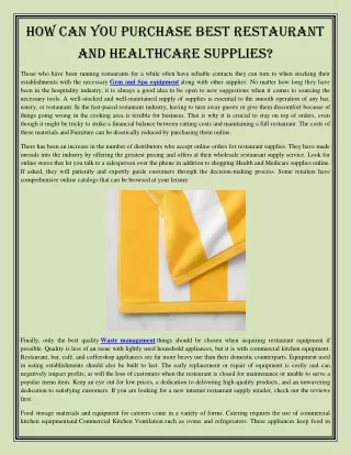 How Can You Purchase Best Restaurant and Healthcare Supplies