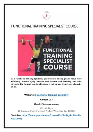 Functional Trainer Specialist course mumbai