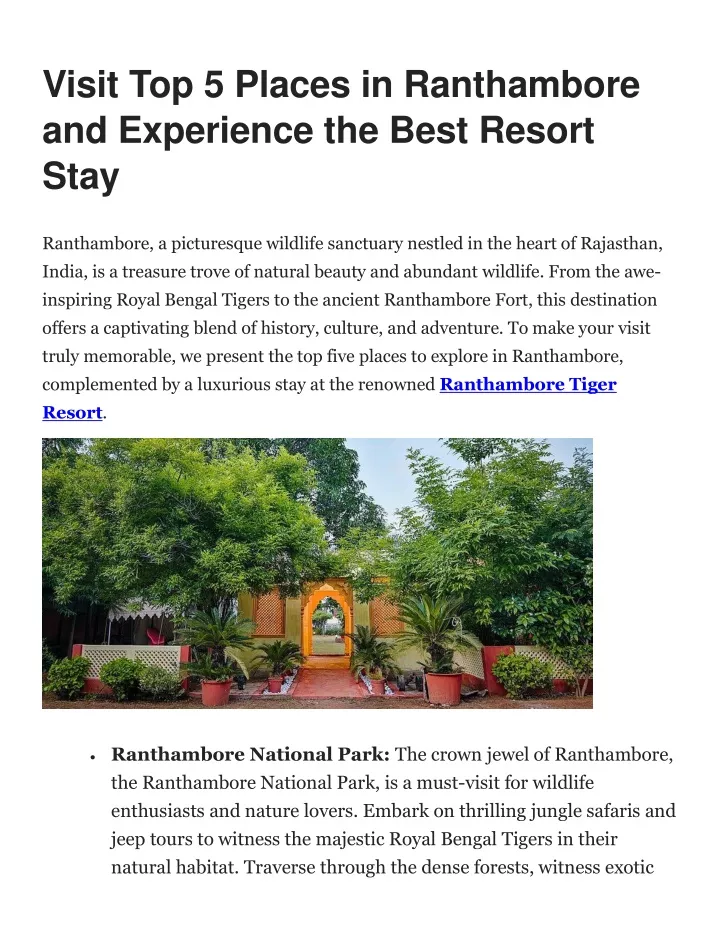 visit top 5 places in ranthambore and experience