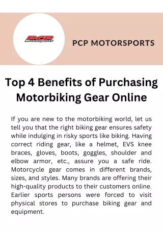 Top 4 Benefits of Purchasing Motorbiking Gear Online pdf
