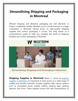 Streamlining Shipping and Packaging in Montreal