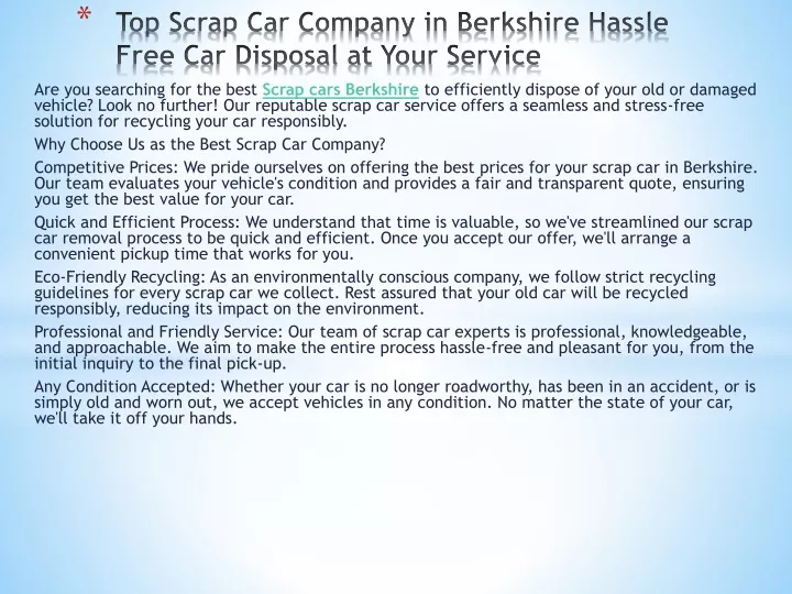 top scrap car company in berkshire hassle free car disposal at your service