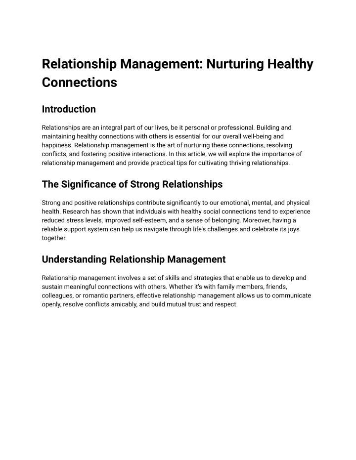 relationship management nurturing healthy