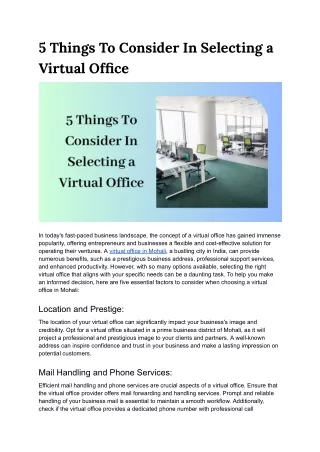 5 Things To Consider In Selecting a Virtual Office