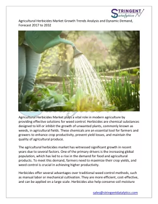 Agricultural Herbicides Market Growth Trends Analysis and Forecast
