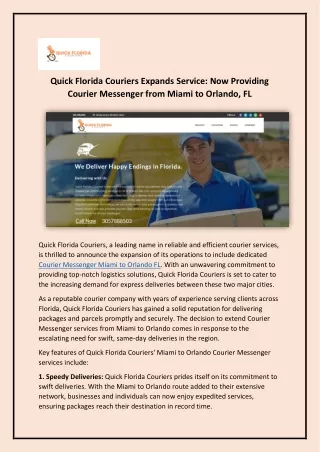 Courier Messenger Miami to Orlando Fl - Quick Florida Couriers