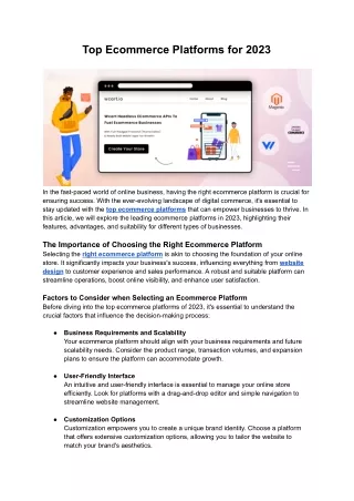 Top Ecommerce Platforms for 2023